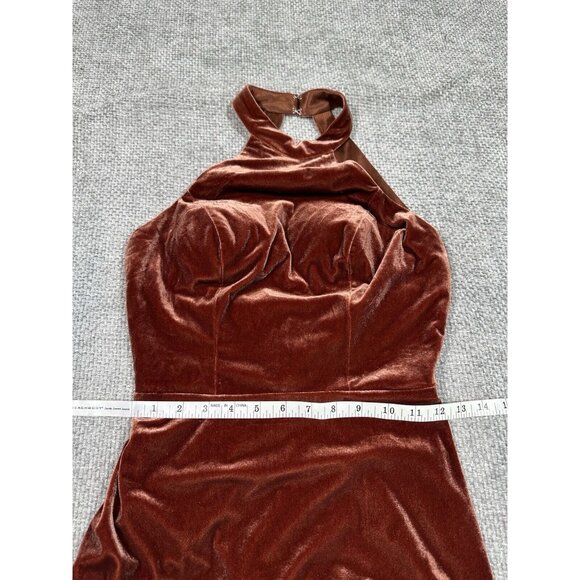 Revelry Dress Womens 4 Terracotta Velvet Tori Halter Maxi Bridesmaid Formal - Picture 6 of 11